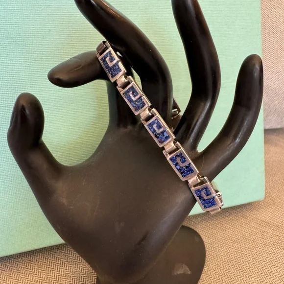 Margot de Taxco Mosaic Blue Enamel Sterling Silver Necklace and Bracelet Set